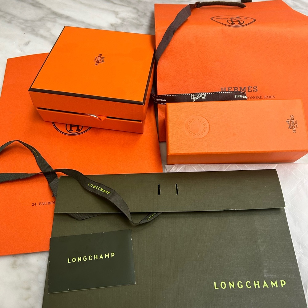 Hermes boxes and bags p’us Longchamp bag